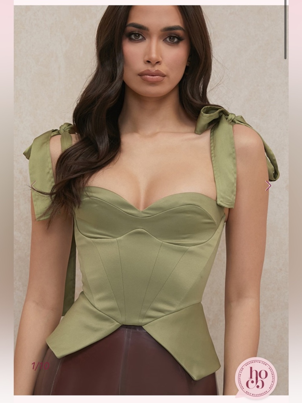 House of CB London Mya Olive Satin Peplum Corset